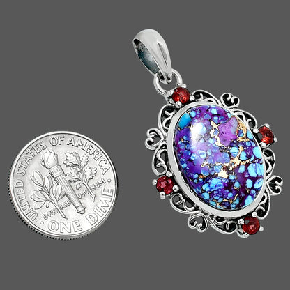 Premium Kingman Purple Dahlia Turquoise & Garnet Pendant P-1743 31-EP10195