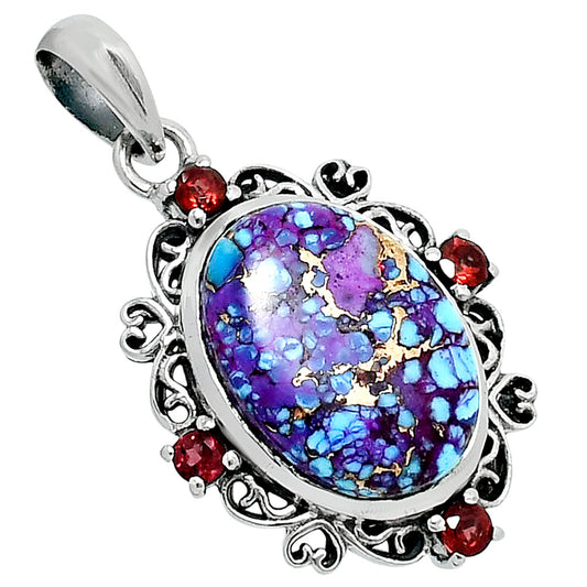 Premium Kingman Purple Dahlia Turquoise & Garnet Pendant P-1743 31-EP10195
