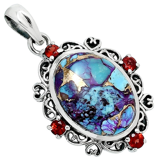 Premium Kingman Purple Dahlia Turquoise & Garnet Pendant P-1743 31-EP10197