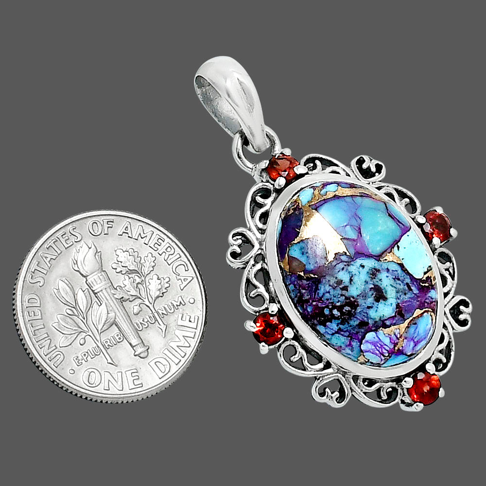 Premium Kingman Purple Dahlia Turquoise & Garnet Pendant P-1743 31-EP10197