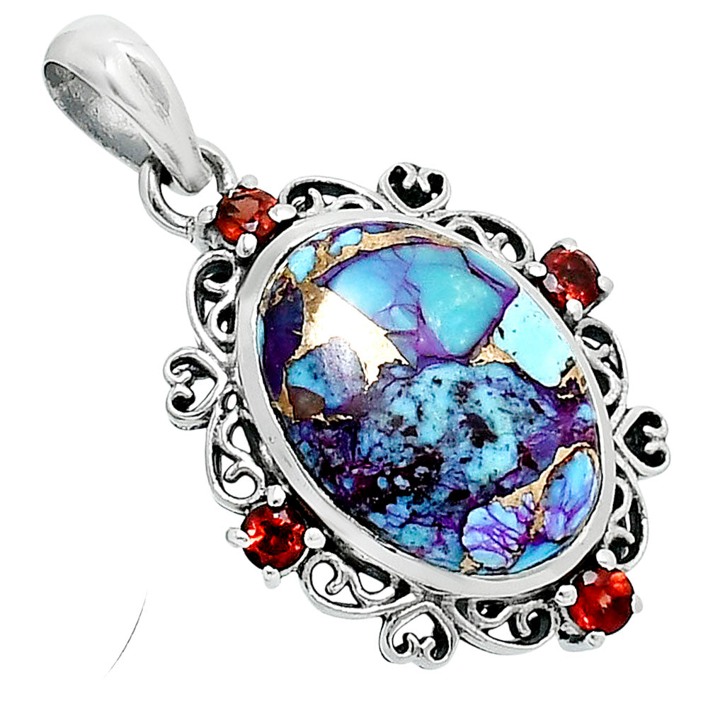 Premium Kingman Purple Dahlia Turquoise & Garnet Pendant P-1743 31-EP10197