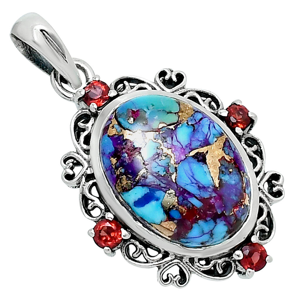 Premium Kingman Purple Dahlia Turquoise Garnet Pendant P-1743 31-EP10200