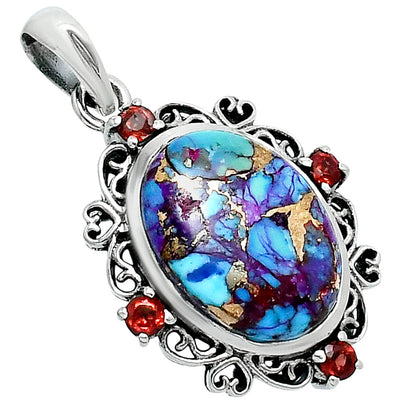 Premium Kingman Purple Dahlia Turquoise Garnet Pendant P-1743 31-EP10200