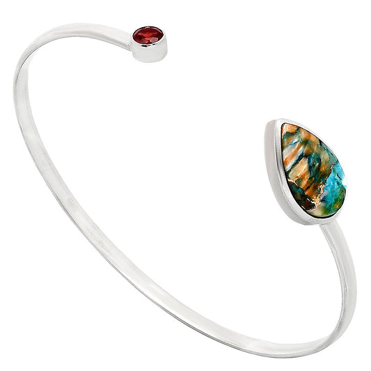 Premium Spiny Oyster Turquoise & Garnet Cuff Bangle Bracelet B-1004 32-EB10315