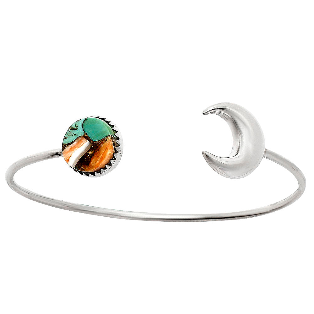 Crescent Moon - Spiny Oyster Turquoise Cuff Bangle Bracelet B-1046 32-EB10318