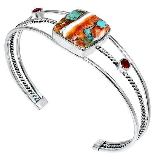 Premium Spiny Oyster Turquoise & Garnet Cuff Bangle Bracelet B-1011 32-EB10353