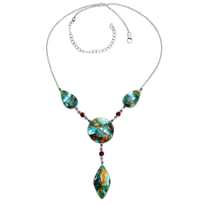 Premium Quality Spiny Oyster Turquoise & Garnet Necklace N-1023 32-EN10097