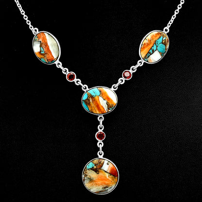 Premium Quality Spiny Oyster Turquoise & Garnet Necklace N-1023 32-EN10099