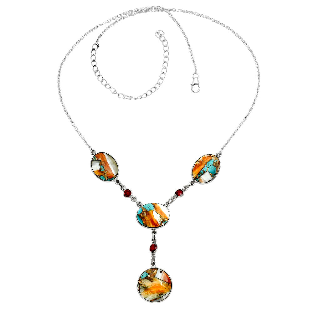 Premium Quality Spiny Oyster Turquoise & Garnet Necklace N-1023 32-EN10099