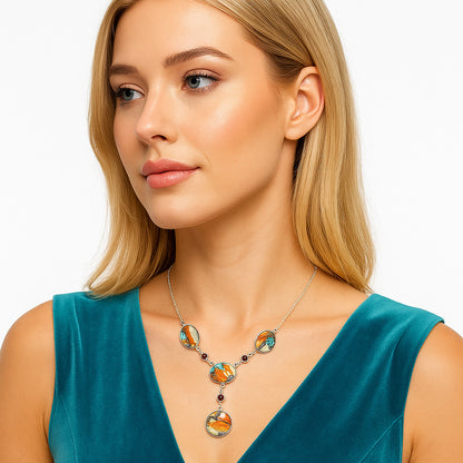 Premium Quality Spiny Oyster Turquoise & Garnet Necklace N-1023 32-EN10099