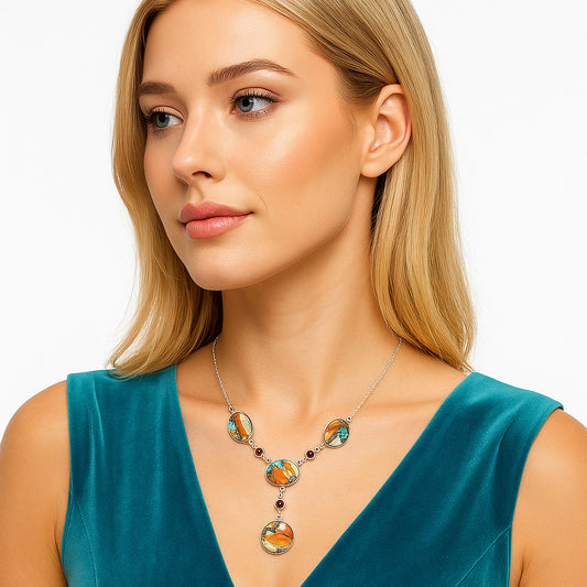 Premium Quality Spiny Oyster Turquoise & Garnet Necklace N-1023 32-EN10099