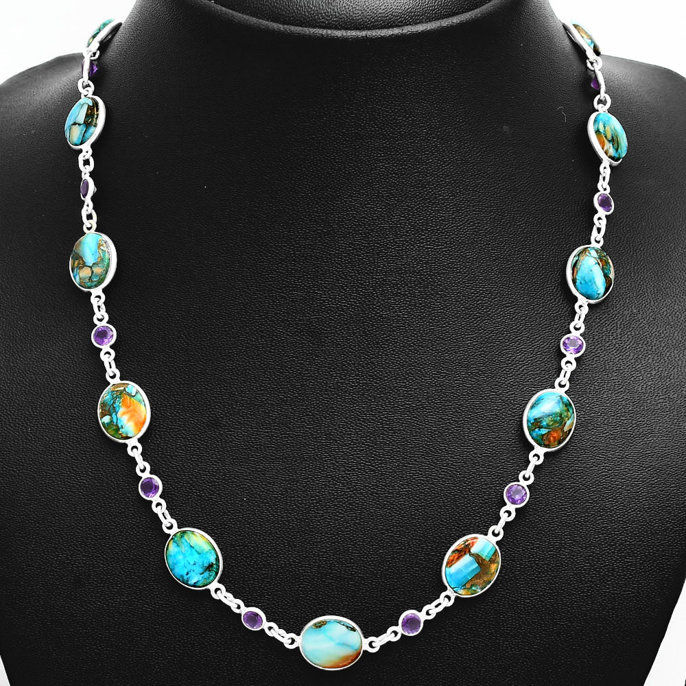 Premium Quality Spiny Oyster Turquoise & Amethyst Necklace N-1024 32-EN10103