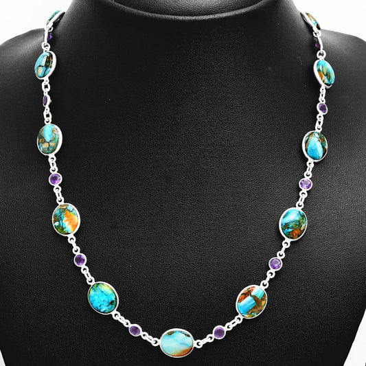 Premium Quality Spiny Oyster Turquoise & Amethyst Necklace N-1024 32-EN10103