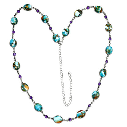 Premium Quality Spiny Oyster Turquoise & Amethyst Necklace N-1024 32-EN10103