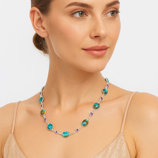 Premium Quality Spiny Oyster Turquoise & Amethyst Necklace N-1024 32-EN10103