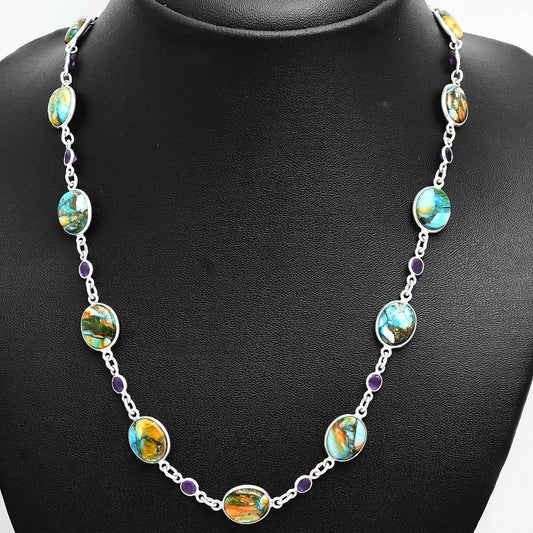 Premium Quality Spiny Oyster Turquoise & Amethyst Necklace N-1024 32-EN10104