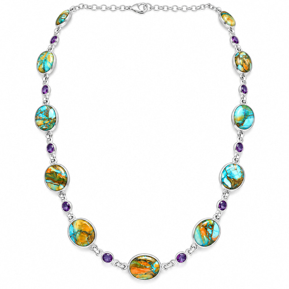 Premium Quality Spiny Oyster Turquoise & Amethyst Necklace N-1024 32-EN10104