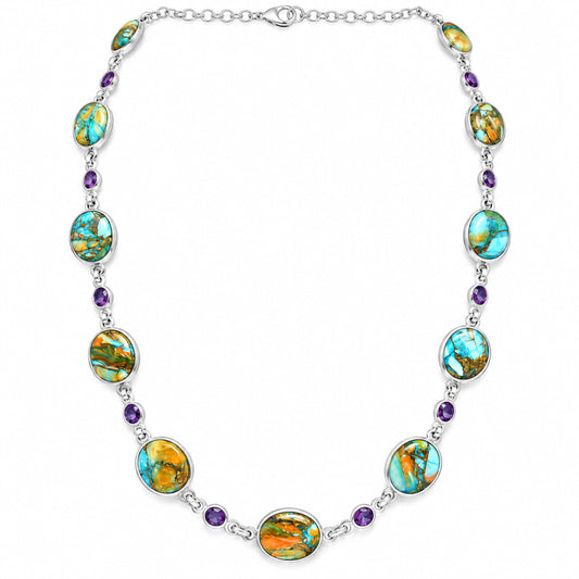 Premium Quality Spiny Oyster Turquoise & Amethyst Necklace N-1024 32-EN10104