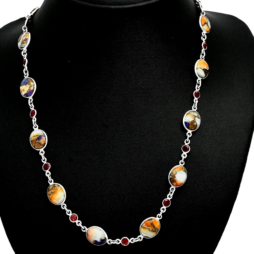Premium Quality Spiny Oyster Turquoise & Garnet Necklace N-1024 32-EN10106
