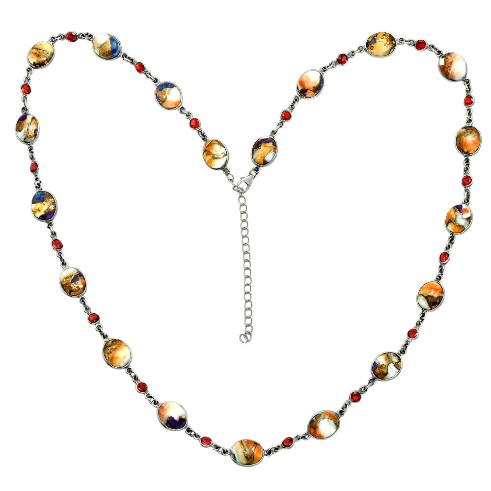 Premium Quality Spiny Oyster Turquoise & Garnet Necklace N-1024 32-EN10106