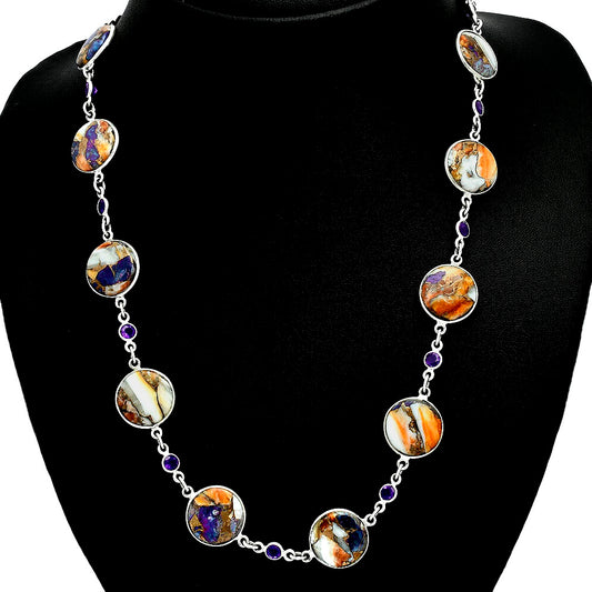 Premium Quality Spiny Oyster Turquoise & Amethyst Necklace N-1024 32-EN10107
