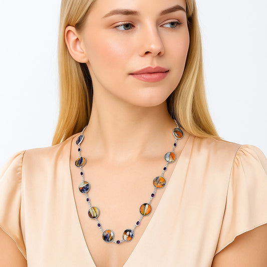 Premium Quality Spiny Oyster Turquoise & Amethyst Necklace N-1024 32-EN10107