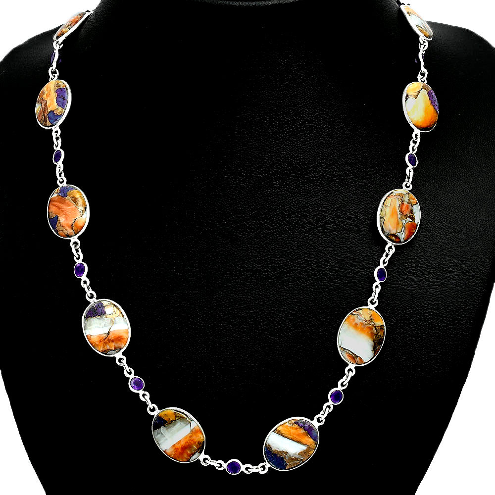 Premium Quality Spiny Oyster Turquoise & Amethyst Necklace N-1024 32-EN10108