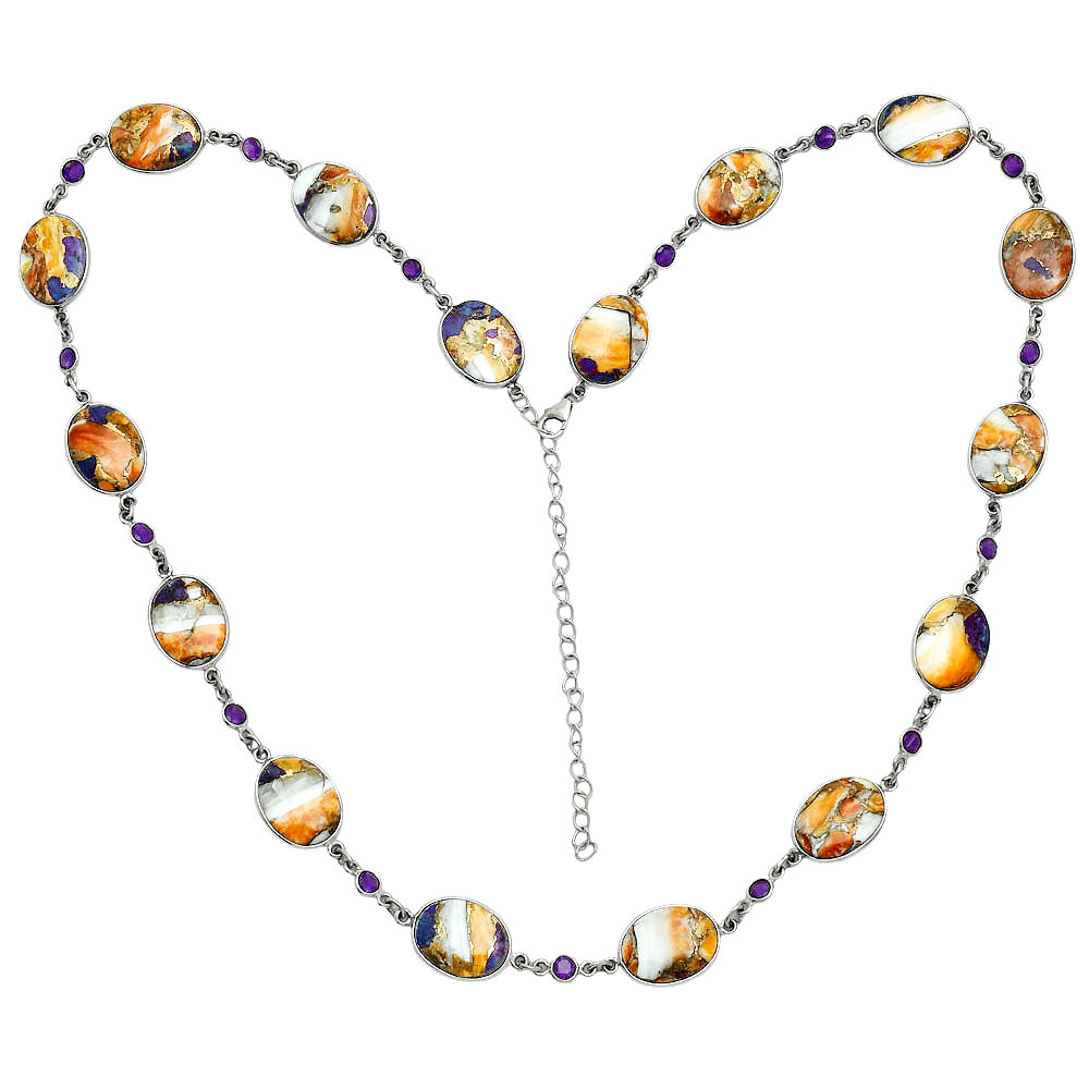 Premium Quality Spiny Oyster Turquoise & Amethyst Necklace N-1024 32-EN10108