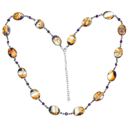 Premium Quality Spiny Oyster Turquoise & Amethyst Necklace N-1024 32-EN10108