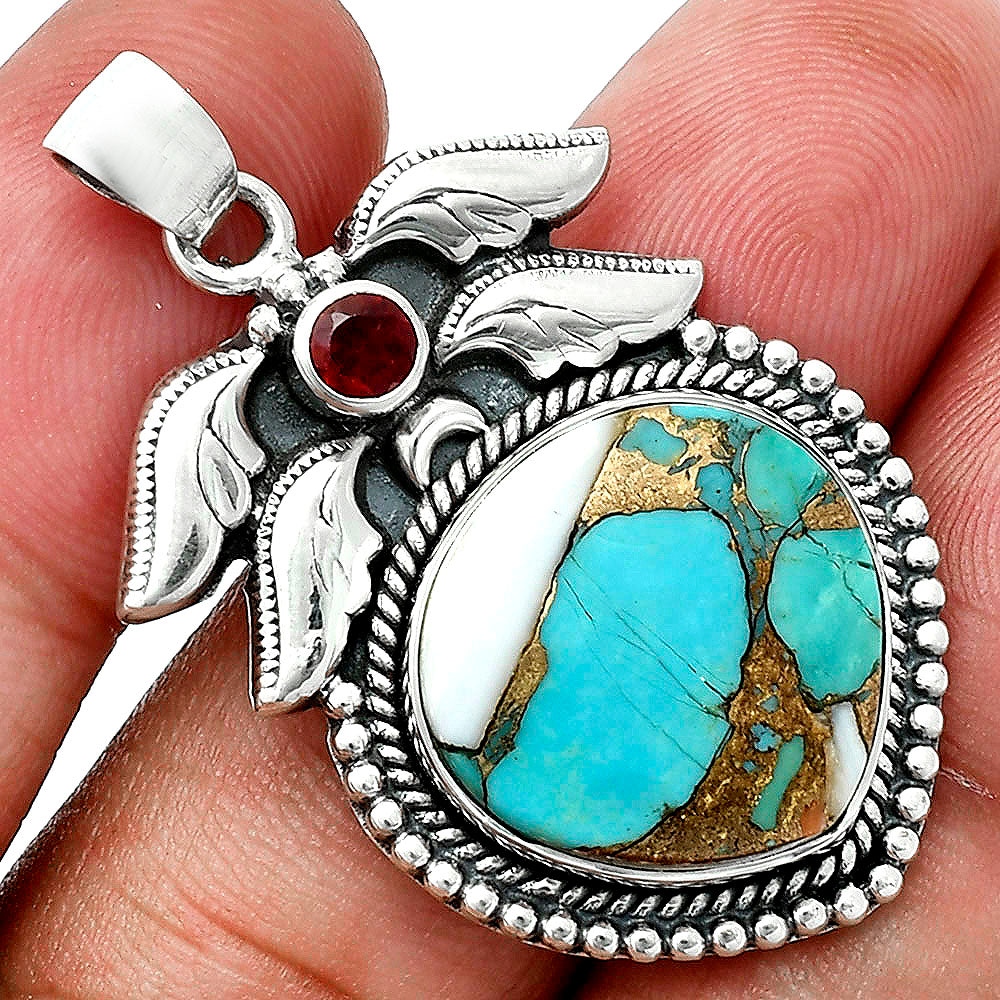 Premium Quality Spiny Oyster Turquoise & Garnet Pendant P-1740 32-EP10220