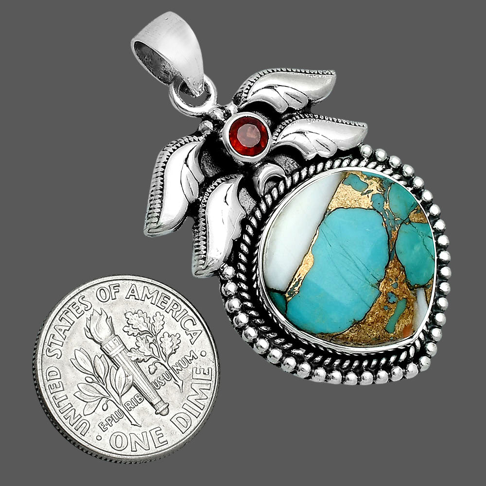 Premium Quality Spiny Oyster Turquoise & Garnet Pendant P-1740 32-EP10220