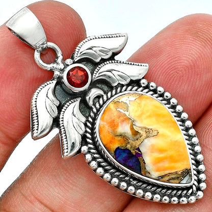 Premium Quality Spiny Oyster Turquoise & Garnet Pendant P-1740 32-EP10221