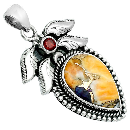 Premium Quality Spiny Oyster Turquoise & Garnet Pendant P-1740 32-EP10221