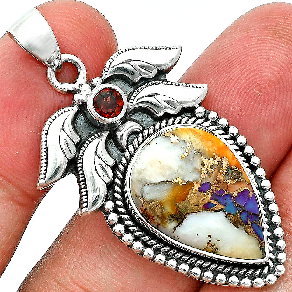 Premium Quality Spiny Oyster Turquoise & Garnet Pendant P-1740 32-EP10222