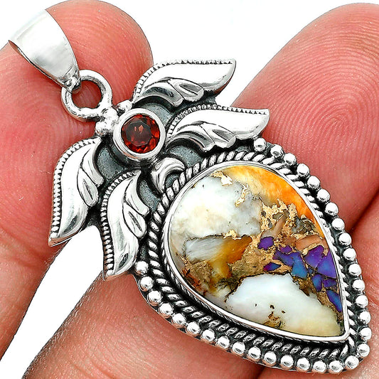 Premium Quality Spiny Oyster Turquoise & Garnet Pendant P-1740 32-EP10222
