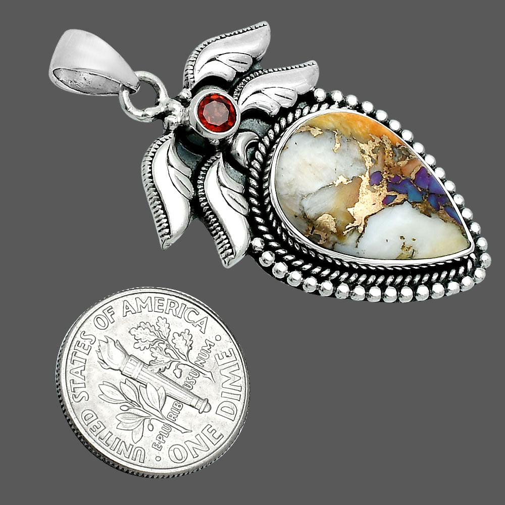Premium Quality Spiny Oyster Turquoise & Garnet Pendant P-1740 32-EP10222