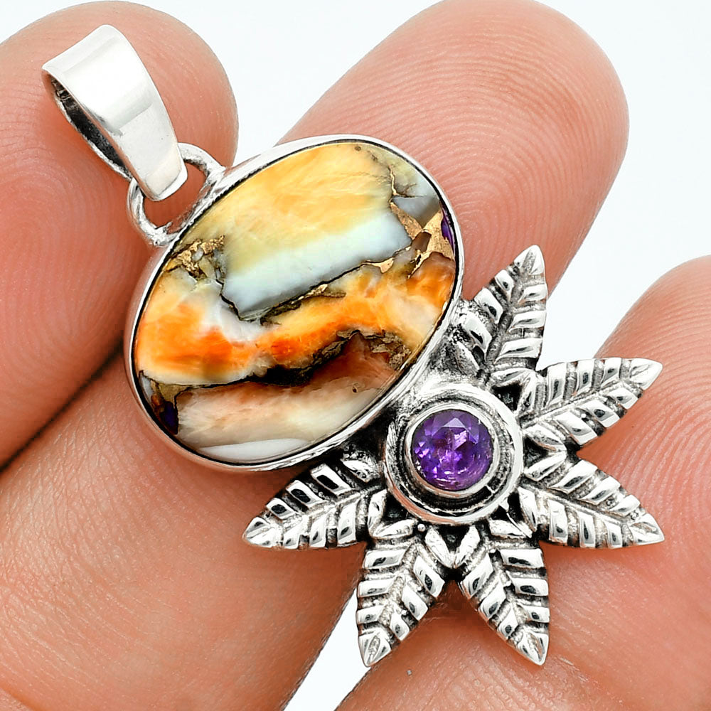 Premium Quality Spiny Oyster Turquoise & Amethyst Pendant P-1425 32-EP10224