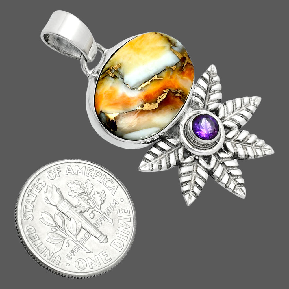 Premium Quality Spiny Oyster Turquoise & Amethyst Pendant P-1425 32-EP10224