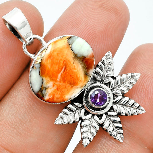 Premium Quality Spiny Oyster Turquoise & Amethyst Pendant P-1425 32-EP10225