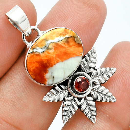 Premium Quality Spiny Oyster Turquoise & Garnet Pendant P-1425 32-EP10226