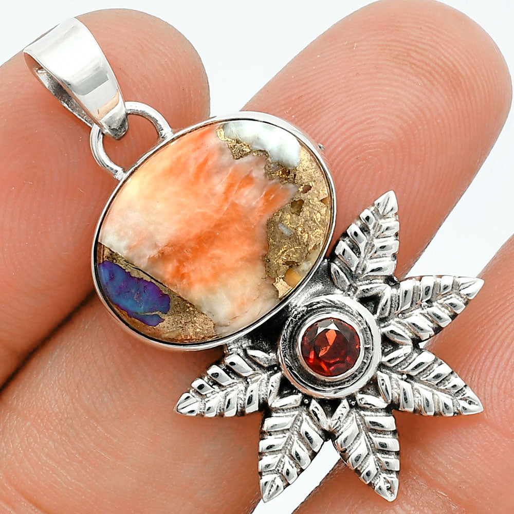 Premium Quality Spiny Oyster Turquoise & Garnet Pendant P-1425 32-EP10227