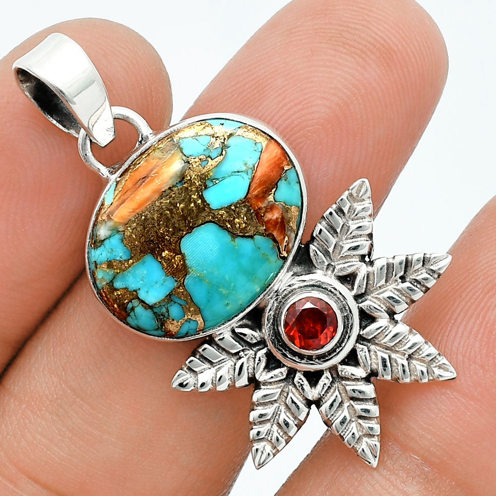 Premium Quality Spiny Oyster Turquoise & Garnet Pendant P-1425 32-EP10228