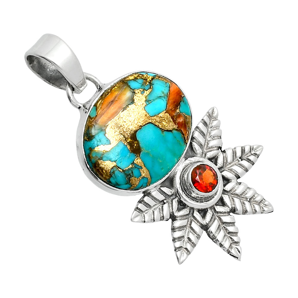 Premium Quality Spiny Oyster Turquoise & Garnet Pendant P-1425 32-EP10228