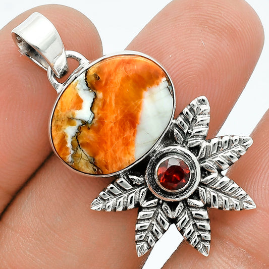 Premium Quality Spiny Oyster Turquoise & Garnet Pendant P-1425 32-EP10229