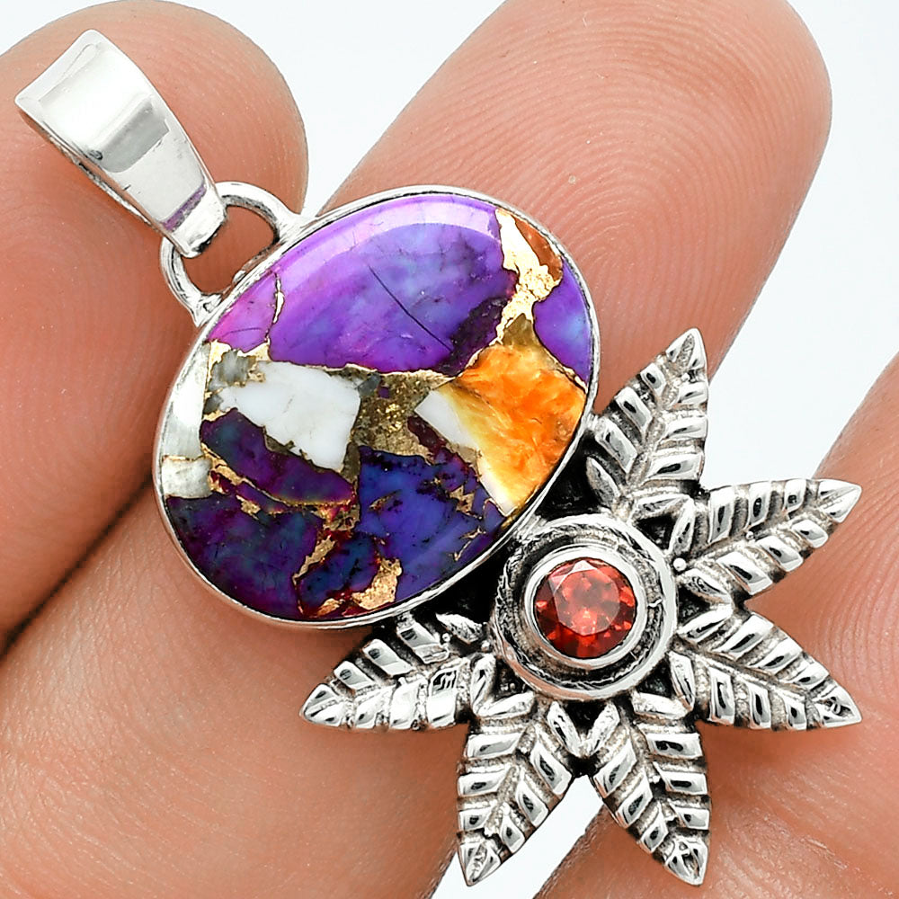 Premium Quality Spiny Oyster Turquoise & Garnet Pendant P-1425 32-EP10230