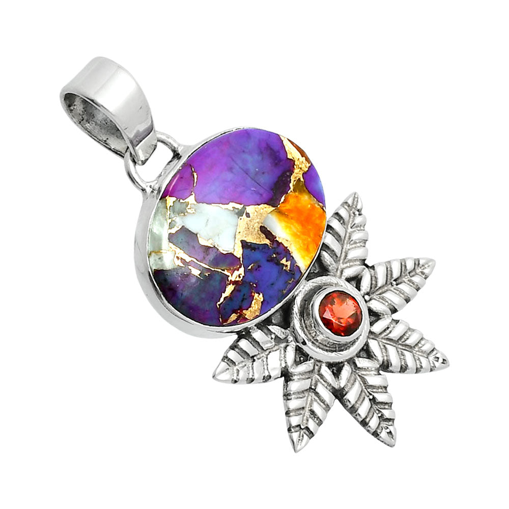 Premium Quality Spiny Oyster Turquoise & Garnet Pendant P-1425 32-EP10230
