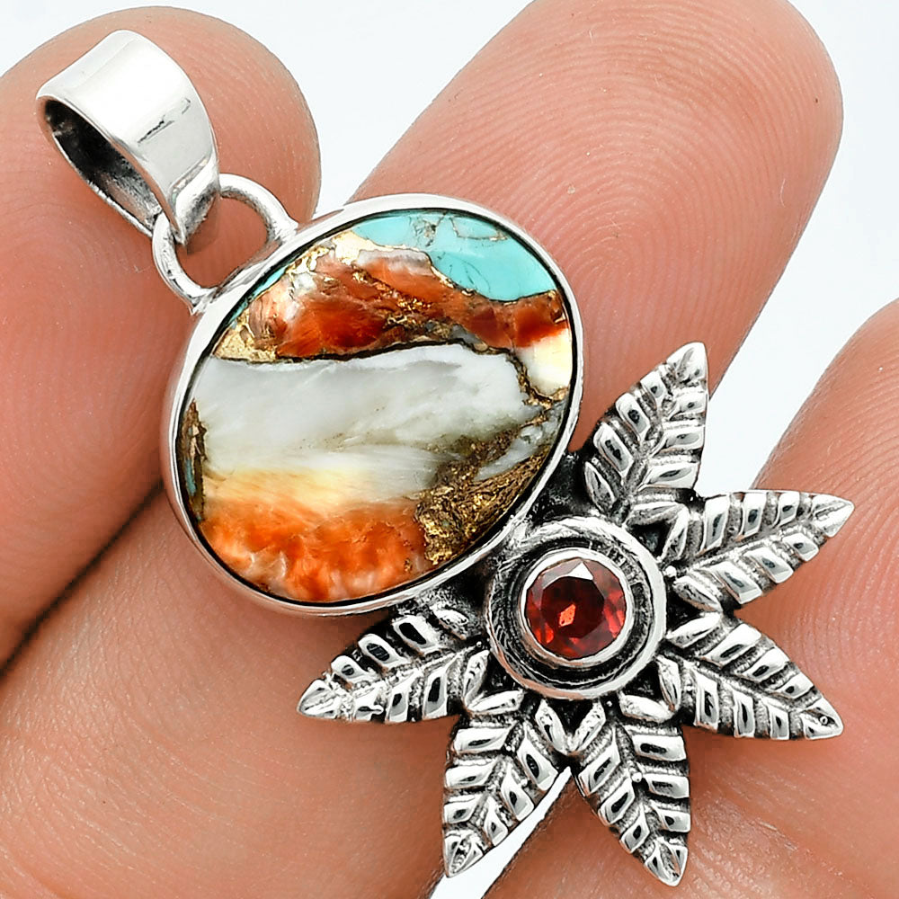Premium Quality Spiny Oyster Turquoise & Garnet Pendant P-1425 32-EP10231