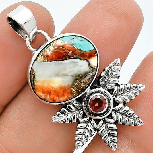Premium Quality Spiny Oyster Turquoise & Garnet Pendant P-1425 32-EP10231