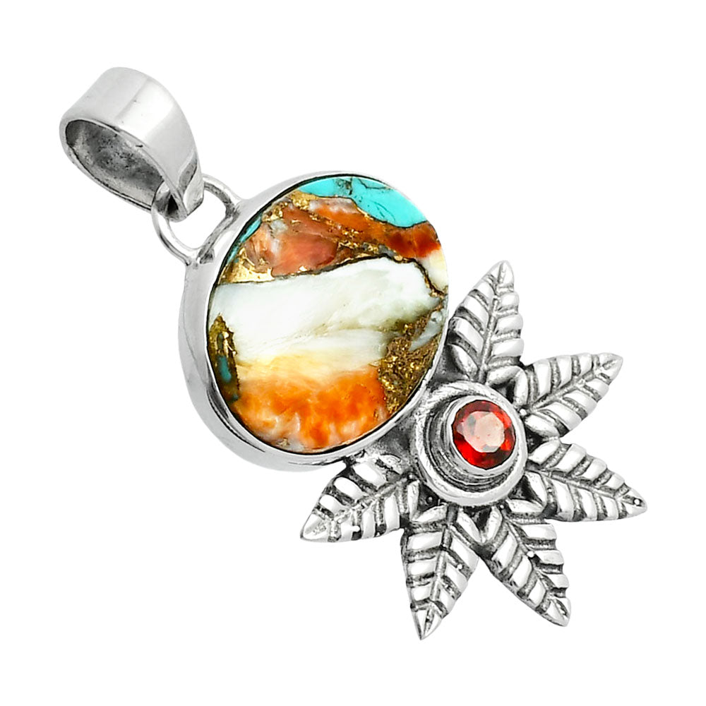 Premium Quality Spiny Oyster Turquoise & Garnet Pendant P-1425 32-EP10231