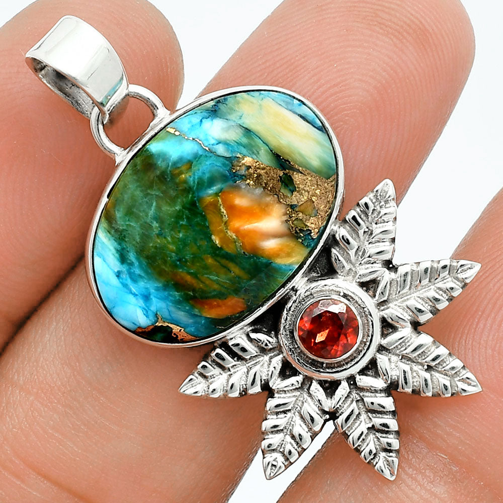 Premium Quality Spiny Oyster Turquoise & Garnet Pendant P-1425 32-EP10232